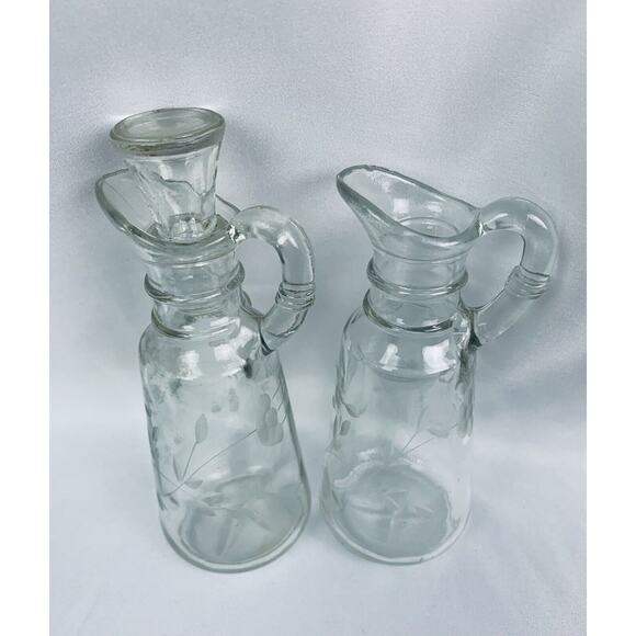 Heritage by Princess House Cruet Set One Stopper Clear Etched Glass - Picture 2 of 6